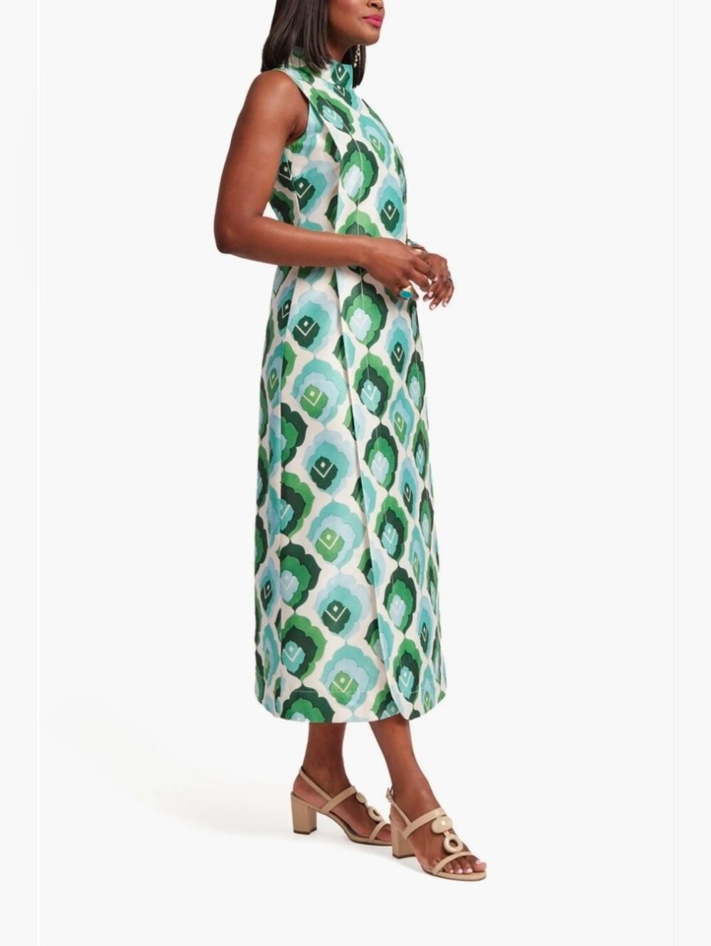 Frances Valentine Green Geo-Print Maxi Dress - Size 12 - Picture 5 of 16